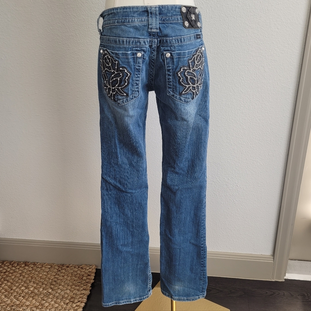 Miss Me Jp6080b Women's Rose Embroidered Pockets Boot Cut Jeans Size 30 Western